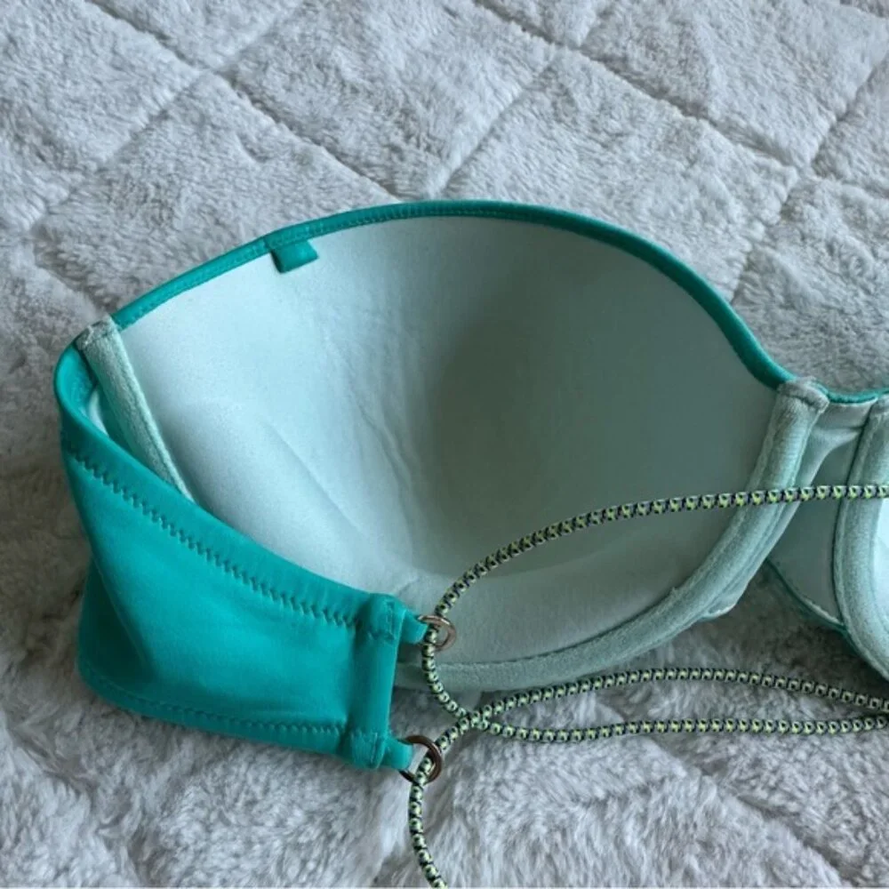 Victoria's Secret | Teal Geo The Beach Bandeau Strapless Bikini Top | Size 34D